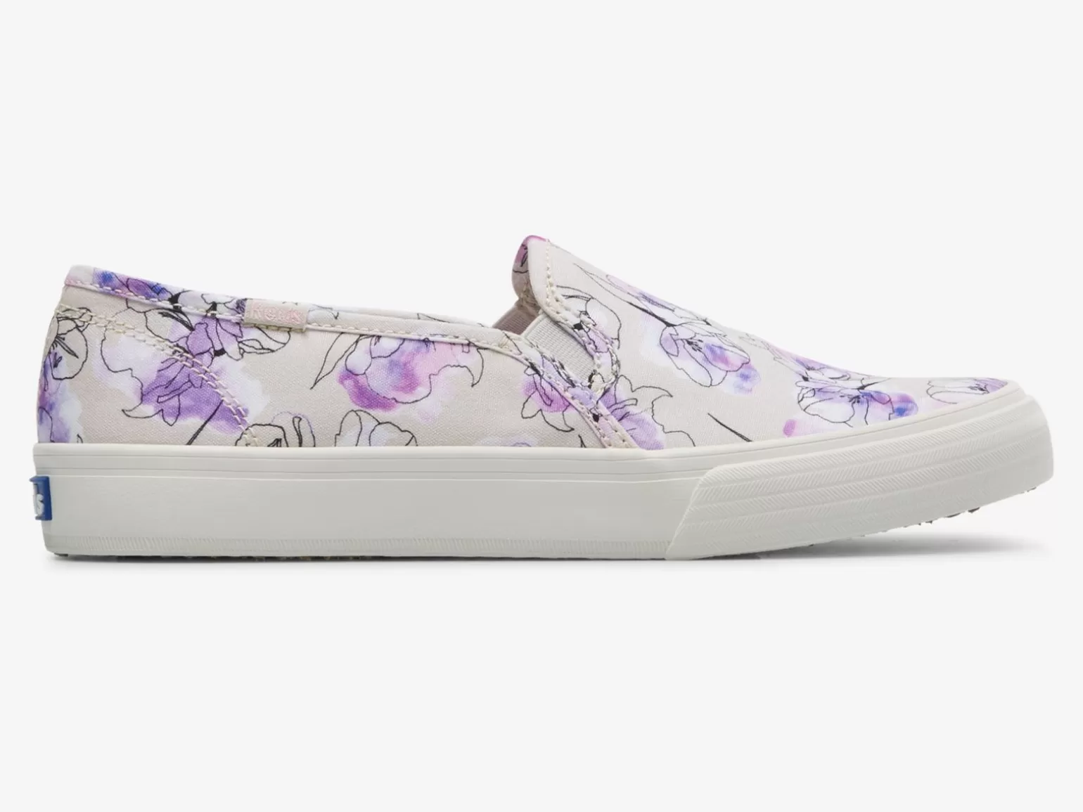 Keds Slip Ons>Women's Double Decker Canvas Watercolor Floral Print Slip On Sneaker Grey Purple