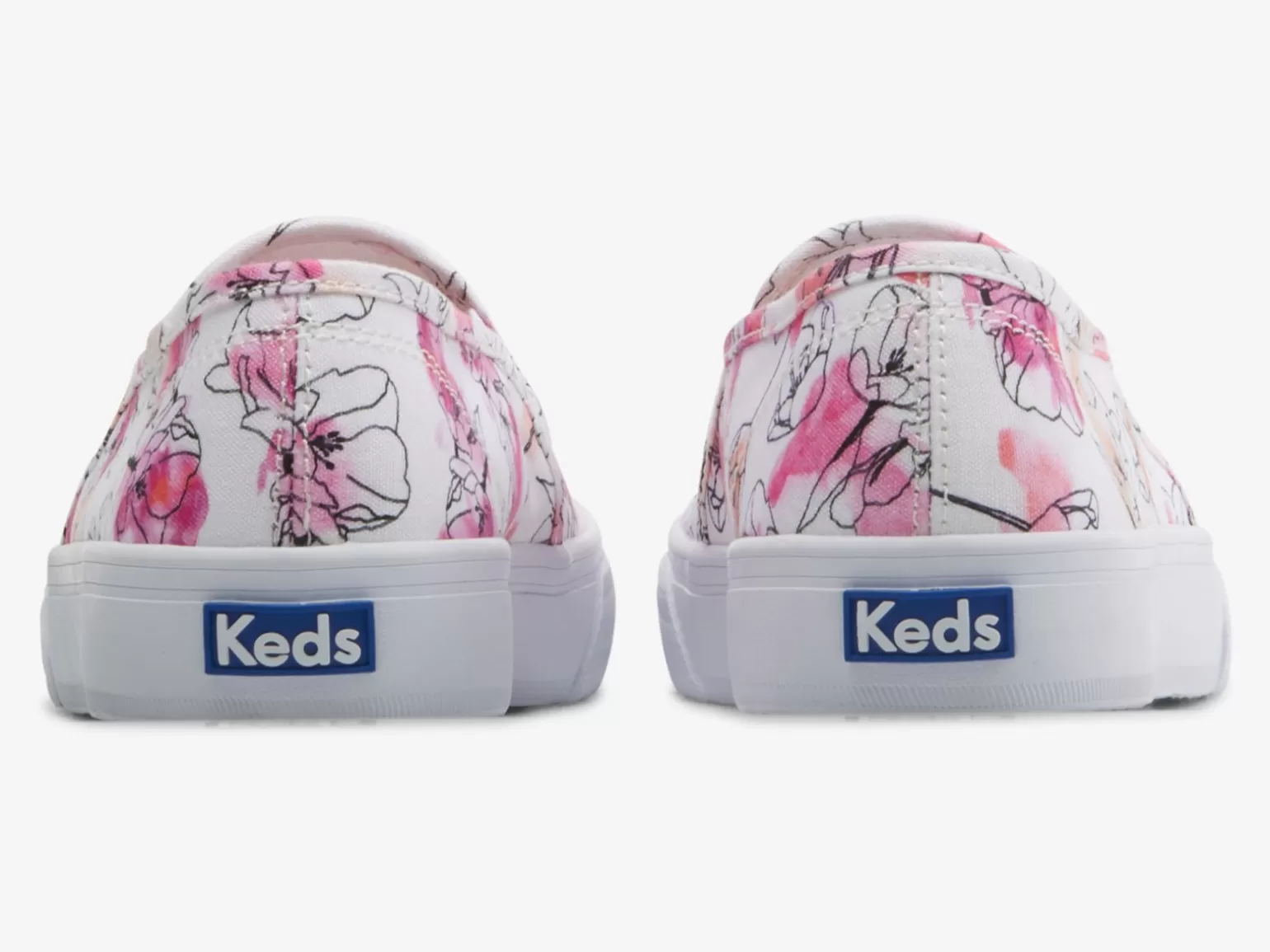 Keds Slip Ons>Women's Double Decker Canvas Watercolor Floral Print Slip On Sneaker White Pink