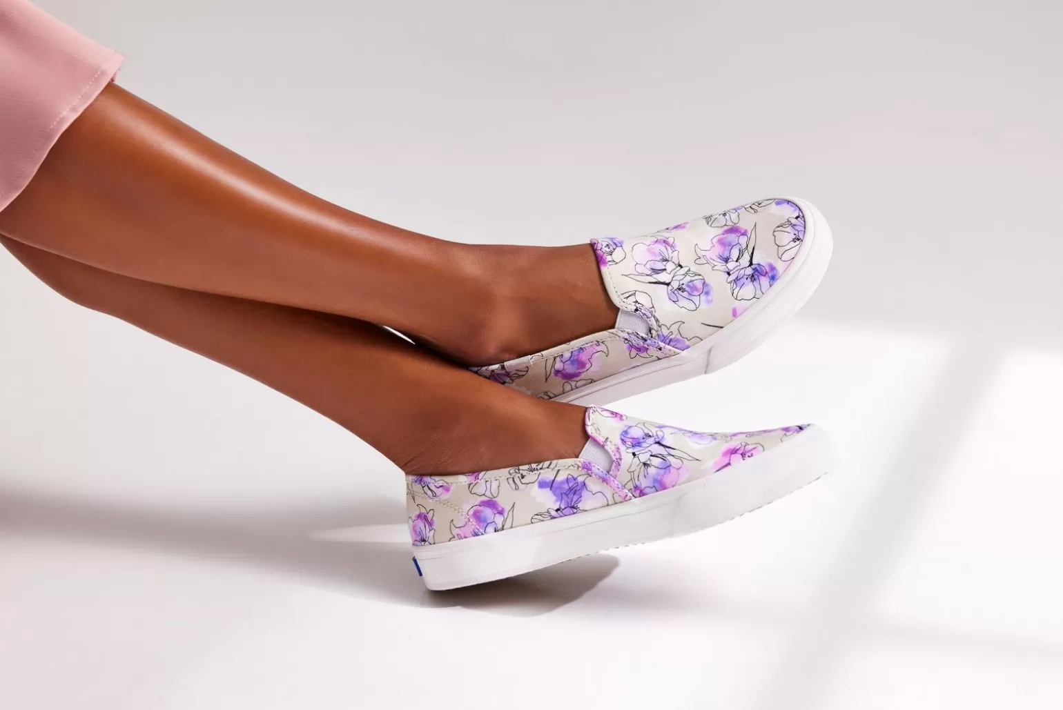 Keds Slip Ons>Women's Double Decker Canvas Watercolor Floral Print Slip On Sneaker Grey Purple