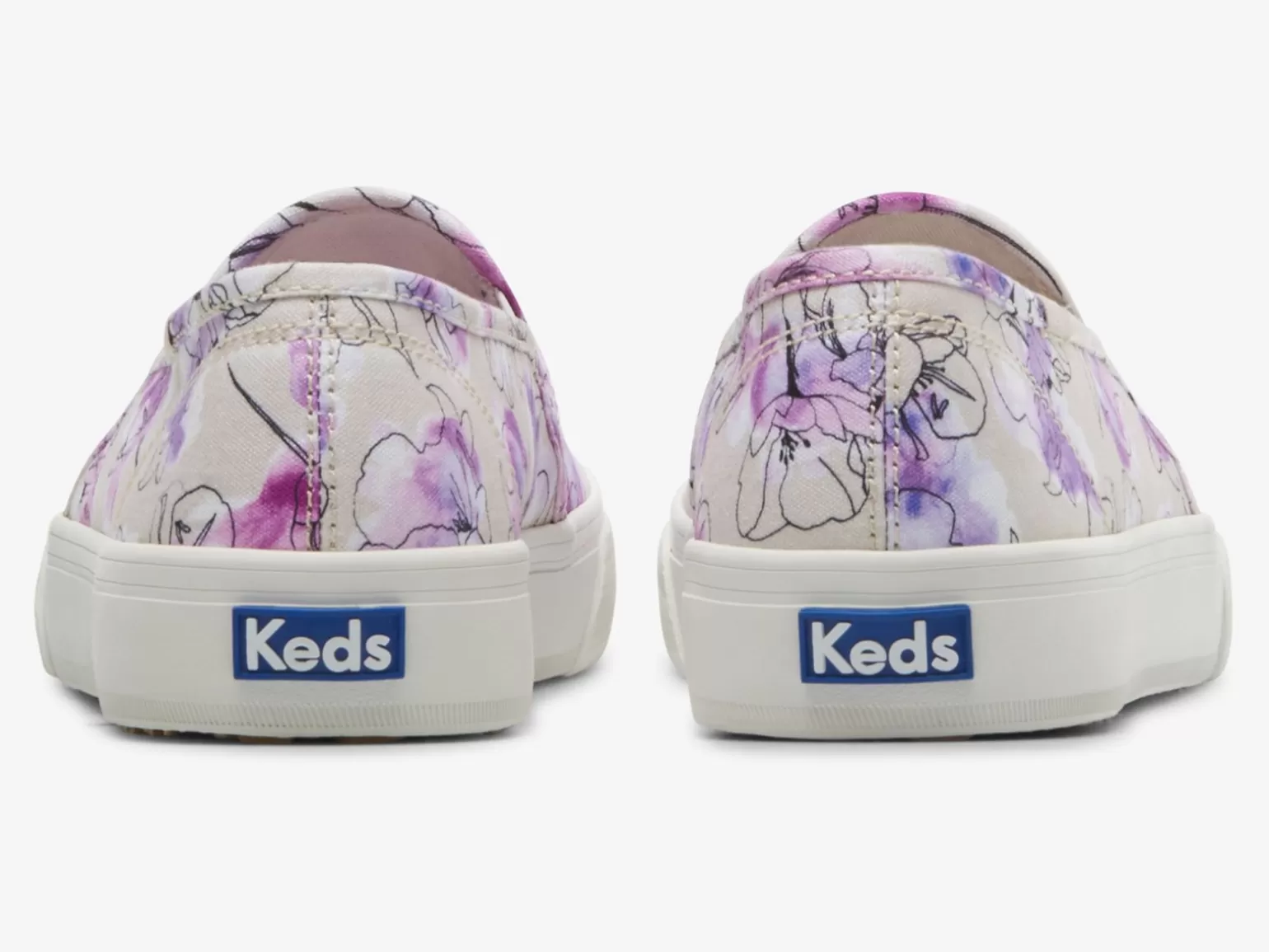 Keds Slip Ons>Women's Double Decker Canvas Watercolor Floral Print Slip On Sneaker Grey Purple