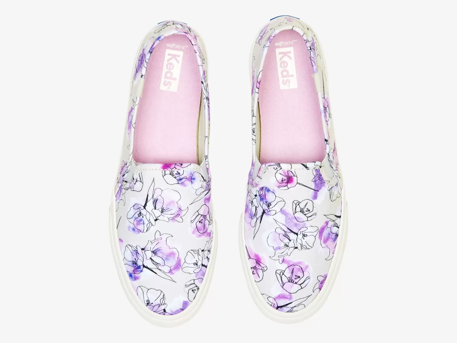 Keds Slip Ons>Women's Double Decker Canvas Watercolor Floral Print Slip On Sneaker Grey Purple